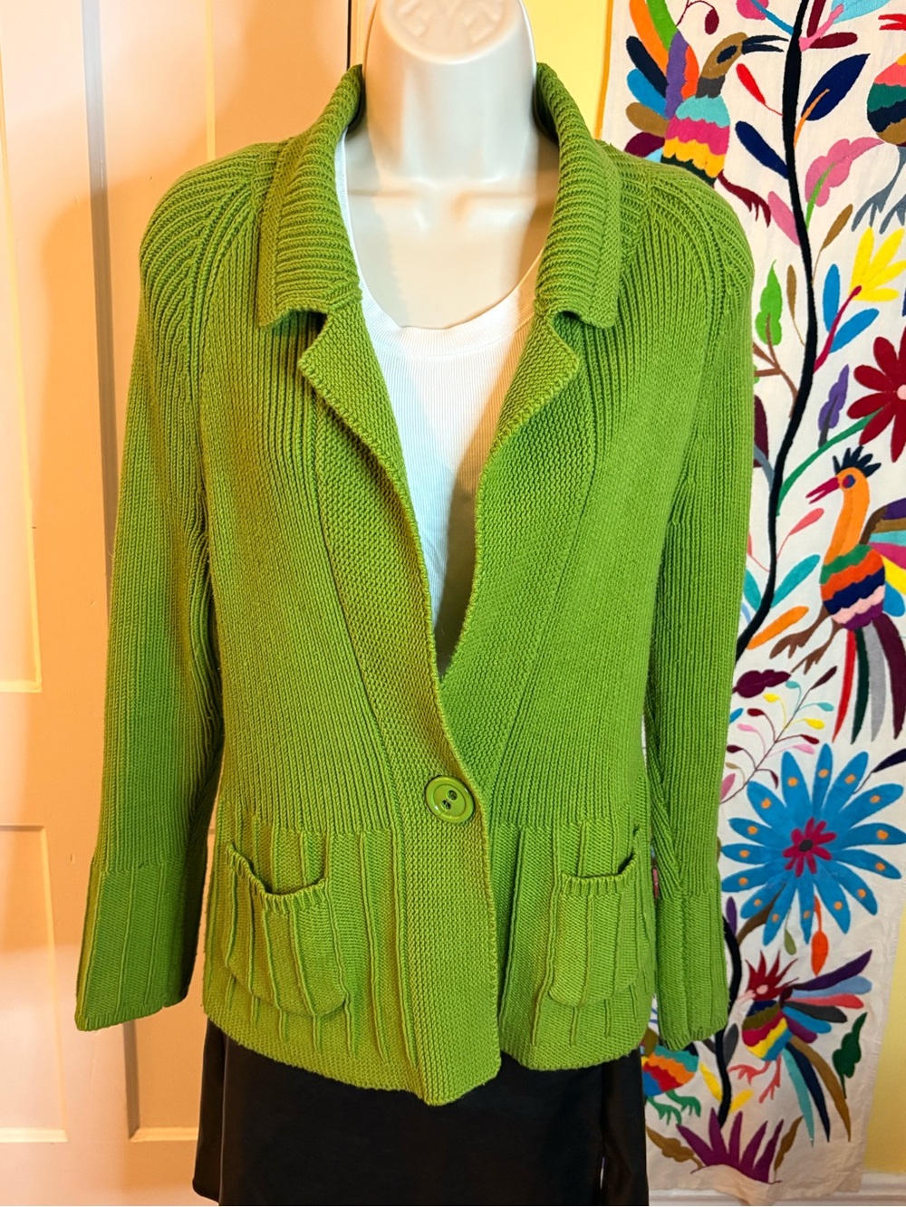 Green Knit Button-Front Women's Cardigan Blazer